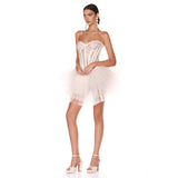Dadizhimu Temperament High-End Breast-Wearing Sticker Wearing Fish Bone Skirt Sexy Pendend Mesh Bubble Dress Woman