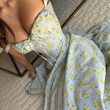 Dadizhimu Women's Clothing New Dress Repair Fork And Broken Flower Skirt Hollow Bare Back Sling Dress