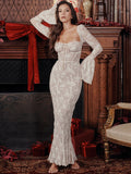 Dadizhimu Sexy Babes Lace Long-Sleeved Dress Pure Style Style Show Backpack Hip Fishtail Long Dress