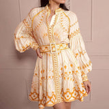 Dadizhimu Temperament 2025 Spring New Fashion Straight Lantern Sleeves To Collect Waists And Slim Floral Dresses
