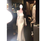 Dadizhimu Niche Design Feeling Solid V Collar Fassing Dress Temperament Feline Cut Outside Wear Bottom Long Skirt