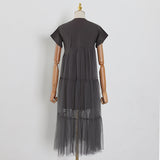 Dadizhimu New Korean Version Of The Design Of The Screen Splicing Loose T Dress Casual Short-Sleeved Long Dress Woman