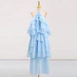 Dadizhimu Temperament Famous Style Splicing Lotle Leaf Side Dress 2025 Summer New Hanging Neck Design Long Dress Dress Woman
