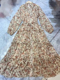 Dadizhimu And Summer New Holiday Style Single Buckle V-Neck A-Shaped Belt Retro Printed Short-Sleeved Dress Chiffon
