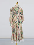 Dadizhimu Style Ticed With Waist Thin Collar Dress 2025 New Retro Print Design Long Dress Dress Women's Summer