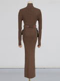 Dadizhimu Dress 2025 Summer New Pocket Belt Design Waist Thin Knitwear Dress Woman