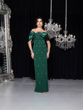 Dadizhimu Women Thin Dress Dress Dress Water-Drilled Shoulder Elegant Temperament Banded Evening Dress