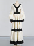 Dadizhimu Court Style Bumping Color Splicing Dress 2025 New Fashion High-End Feeling V-Neck Dress Dress Woman Trend