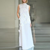 Dadizhimu Elegant Style And Sleeveless Solid Dress 2025 New Three-Dimensional Flower Collage Design Long Dress