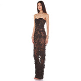 Dadizhimu Holiday Photo Sexy Dress With Boobs Mesh Flowers Long Party Show Dress