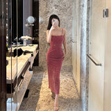 Dadizhimu Your Own Gentle Buff~ French Tea Dress Rose Lace Sling Dress Famous Temperament Bodybine Dress
