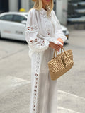 Dadizhimu Temperament Elegant Two Sets 2025 Summer New Fashion Collar Embroidered Shirt Top High Waist Straight Trousers Women