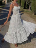 Dadizhimu Dress 2025 New Hollow Embroidery Open Fork High-End Feeling Waist Long Sling Skirt Women's Clothing Tide