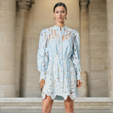 Dadizhimu Holiday Style 2025 Spring New Leading Heavy Industry Hollow Embroidery To Collect Waist Thin Short Dress Woman Trend
