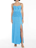 Dadizhimu Style Dress 2025 New Temperament Pure Color Folding Open Fork Design Sexy Long Dress