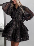 Dadizhimu Printing Design Dress 2025 New Collar Tie With Waist Thin Leopard Dress Woman