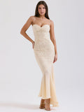 Dadizhimu V-Neck Slings Fishtail Long Dress Lace Chiffon Splicing Tight-Body Ass-Loan Chiffon Dress Girl