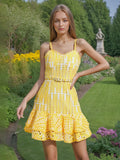 Dadizhimu 2025 New Heavy Industry Embroidery Sexy Sling Skirt Splicing Lotus Leaves Side To The Waist Thin Dress Woman