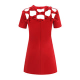 Dadizhimu High-End Sexy Red Round-Neck Short-Sleeved Dress Decorated With Bows And Small Dress Dresses