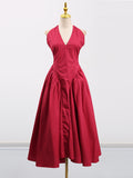 Dadizhimu Hottie Wind Deep V-Neck Hanging Neck Strap Design Dress 2025 New Slim Long Dress Woman