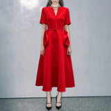 Dadizhimu Wind V-Neck Waist-Skinny Dress 2025 New Niche Design Sense Splicing Three-Dimensional Flower Dress Woman