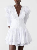 Dadizhimu Court Style V-Neck Bubble Sleeve Dress 2025 New Lace Embroidery To Collect Thin Short Dress Woman