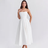 Dadizhimu Women's Summer Wear High-Grade Fish Bone Thoracic Dress Pure Style Hot Girl Repair In The Back Of The Long Dress