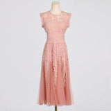 Dadizhimu Holiday Style Sleeveless Solid Color Dress 2025 New Design Yarn Net Embroidery Waist Thin Dress Woman