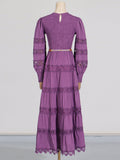 Dadizhimu Retro High-End Long Dress 2025 Spring New Hollow Tie Solid Color Waist Thin Dress Woman Trend