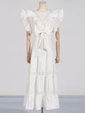 Dadizhimu Temperament Elegant Wind 2025 Spring New Flying Sleeves With Short Top Lace Lace Dress Dress Suit Woman