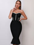 Dadizhimu Luxury Rich Family Gold Wind And Shoulder Bra With Chest Pad Water Drill Bag With Thumbs And Leaves Side Fishtail Dress Bandage Skirt