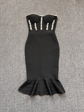Dadizhimu Luxury Rich Family Gold Wind And Shoulder Bra With Chest Pad Water Drill Bag With Thumbs And Leaves Side Fishtail Dress Bandage Skirt
