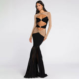 Dadizhimu Sexy High-End Double-Colored Dress Girl Navel Decoration Pineapple Diamond Dress Long Dress