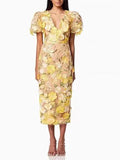 Dadizhimu And Elegant Style Bubble Sleeve Dress 2025 Summer New Temperament Embroidery Sketch Design Long Dress Dress Woman