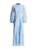Dadizhimu 2025 New Long Dress French Retro Straight Collar Heavy Industry Embroidery Lantern Sleeve Waist High-End Dress Dress Woman