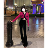 Dadizhimu Temperament Famous Fascling Woven Heavy Industry Flash Drill Buckle Retro Coat Woman Black Trousers
