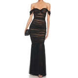 Dadizhimu Summer Shoulder-To-Shoulder Tanned Tauze High-End Women's Sexy Temperament Yarn Party Dress