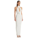 Dadizhimu Sexy Body Hanging Neck Dress Women Party Wearing Pearl Gloves Design Boutique Dress