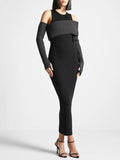 Dadizhimu 2025 New Fashion Temperament Slim Thin Splicing Design Dress Famous Wind Knitted Long Dress Woman