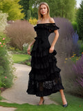 Dadizhimu Shoulder-To-Shoulder-Backed T-Shirt Dress Woman 2025 Spring New Fashion Fashion Splicing Lace Waist Long Skirt