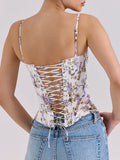 Dadizhimu New Printed Fish Bone Sling Vest Women Wear Irregular Drawstrings Bare Back Hottie Small Top Girl
