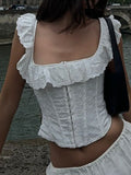 Dadizhimu Girls Pure Windy Women's New Sheaf Sided Fish Bone Corset Sling White Little Blouse Female Sexy Dress