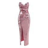 Dadizhimu Sexy Slit Naked Back Dress Repair Behind The Back With Open Fork Irregular Long Dress Woman