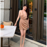 Dadizhimu Famous Temperament Design Small Silk And Satin Folded Waist Thin Dress Vneck Sleeveless Skirt