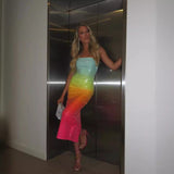 Dadizhimu New Breast-Meared Rainbow Gradient Color Photo Dating Travel To Take Photos Graduation Season Dress Famous Evening Dress