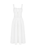 Dadizhimu Women's Summer New White Lace Sling Splicing Repair Body Medium Long Dress French Dress Pure Lust