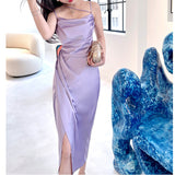 Dadizhimu Temperament Pure Sexy Sling Dress Body Slim Thin Open Fork Dress New
