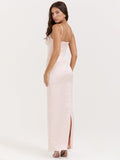 Dadizhimu High-End Women's Pink Sling Dress Long Dress With Open Fork Elegant Evening Dress Sweet Spicy Temperament Dress