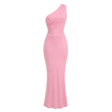 Dadizhimu Sexy Pink Oblique Shoulder Back Strap Dress French Body-Repair Seaside Dress Long