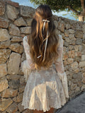 Dadizhimu Dress On The New Women's Collar Horn Long Sleeves Crepe Sexy Lace Dress Pure Desire Small Skirt